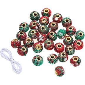 30Pcs 0.59in Christmas Beads, Handmade Fabric Beads, Xmas Spacer Bead for Bracelet Necklace Jewelry Making and Handicrafts Accessories (Red + Green) in Saudi Arabia