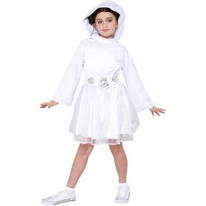فستان Star Wars Princess Leia الرسمي للشباب في الهالوين - فستان مطبوع عالي الجودة مع شعر مستعار وحزام in Saudi Arabia