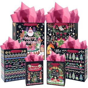 Gcardist Christmas 13" Large Gift Bags with Tissue Paper, 3 Designs Cardboard Gift Bags with Handle Merry Christmas Bags（3 PCS Bags+9 PCS Tissue Papers） in Saudi Arabia