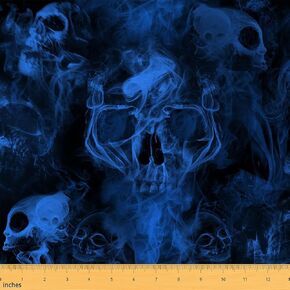 قماش Erosebridal Skull للاستخدام الداخلي والخارجي - مادة مزخرفة بجمجمة السكر باللون الأسود والأزرق من The Yard للهالوين والمراهقين - تنجيد ضباب دخاني قوطي، مقاوم للماء - 1 ياردة in Saudi Arabia