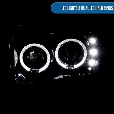 Ronnin - Fits 1999-2004 Ford F250 F350 F450 F550 Excursion US Spec Upgrade Replacement LED Dual Rims Projector Headlights Assembly Pair | Gloss Black in Saudi Arabia