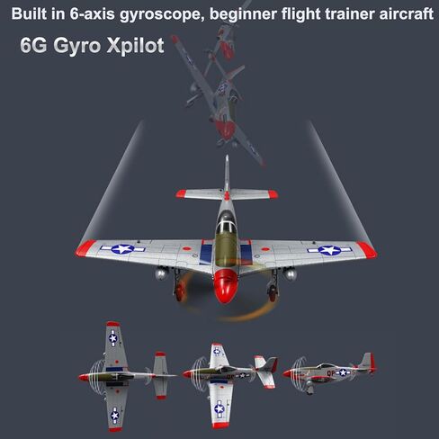 690MM 27Inch P-51D P51 Mustang Large Brushless Remote Controlled Plane Airplane for Beginners Adults 14Y+ Expert 4CH Hobby RC Glider 3D Aerobatic / 6G Gyro Xpilot 1/16 (RTF 2-Batteries) in Saudi Arabia