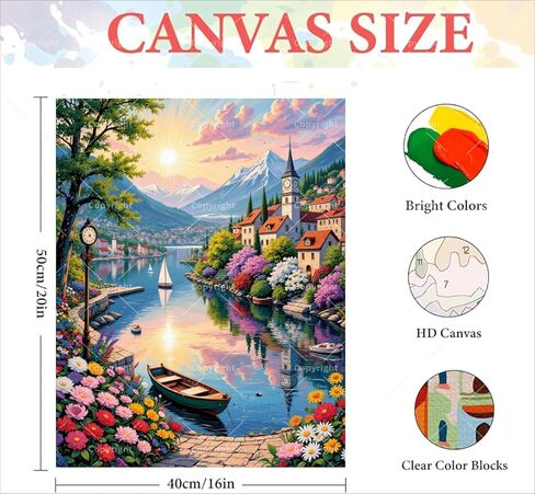 Sceorixa Coastal Town Paint by Numbers Kit for Adults - DIY Seaside Scenery Painting On Canvas 16X20 Inches, Acrylic Paint Set, Suitable for Beginners, Art for Home Decoration Or Gifts, Unframed in Saudi Arabia