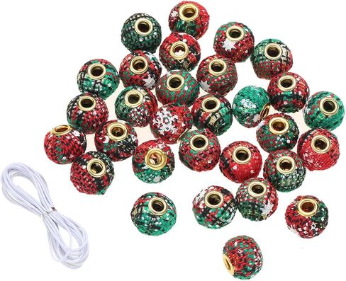 30Pcs 0.59in Christmas Beads, Handmade Fabric Beads, Xmas Spacer Bead for Bracelet Necklace Jewelry Making and Handicrafts Accessories (Red + Green) in Saudi Arabia