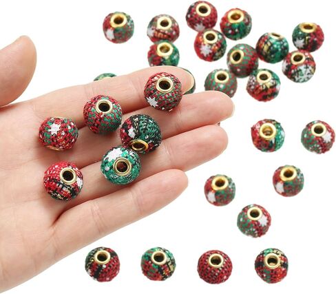 30Pcs 0.59in Christmas Beads, Handmade Fabric Beads, Xmas Spacer Bead for Bracelet Necklace Jewelry Making and Handicrafts Accessories (Red + Green) in Saudi Arabia