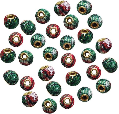 30Pcs 0.59in Christmas Beads, Handmade Fabric Beads, Xmas Spacer Bead for Bracelet Necklace Jewelry Making and Handicrafts Accessories (Red + Green) in Saudi Arabia