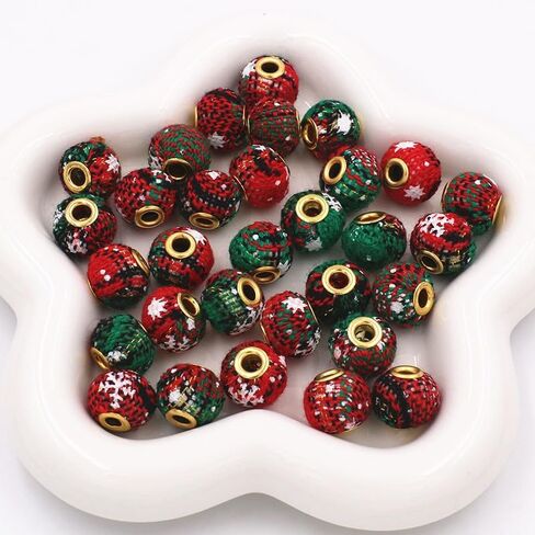 30Pcs 0.59in Christmas Beads, Handmade Fabric Beads, Xmas Spacer Bead for Bracelet Necklace Jewelry Making and Handicrafts Accessories (Red + Green) in Saudi Arabia