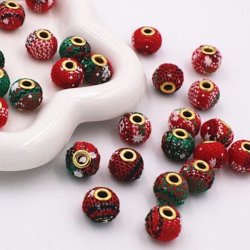 30Pcs 0.59in Christmas Beads, Handmade Fabric Beads, Xmas Spacer Bead for Bracelet Necklace Jewelry Making and Handicrafts Accessories (Red + Green) in Saudi Arabia