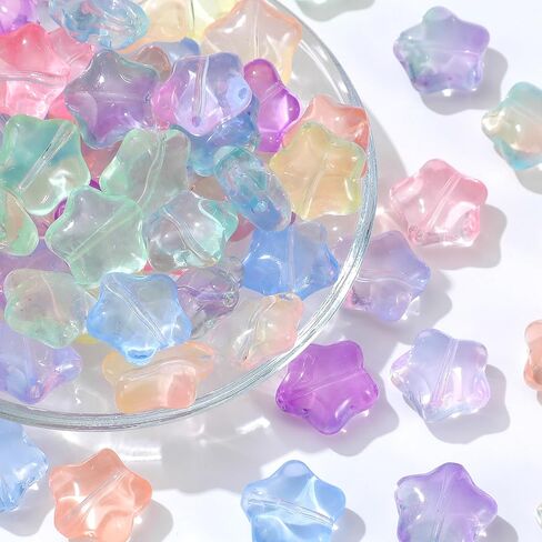 50 Pcs Star Glass Beads Cute Fat Painted Crystal Glass Spacer Charm Beads for Woman DIY Craft Jewelry Making Bracelets Necklace Accessories (Star) in Saudi Arabia