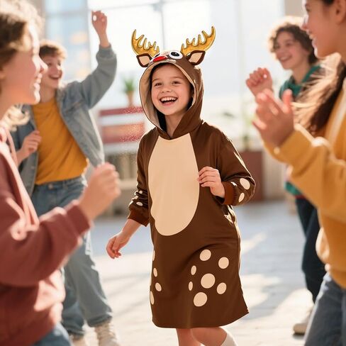 فستان بغطاء للرأس على شكل حيوانات مرحة للأطفال من عمر 4 إلى 12 عامًا مع غطاء للرأس لحفلات الهالوين والحفلات وملابس الشتاء in Kuwait