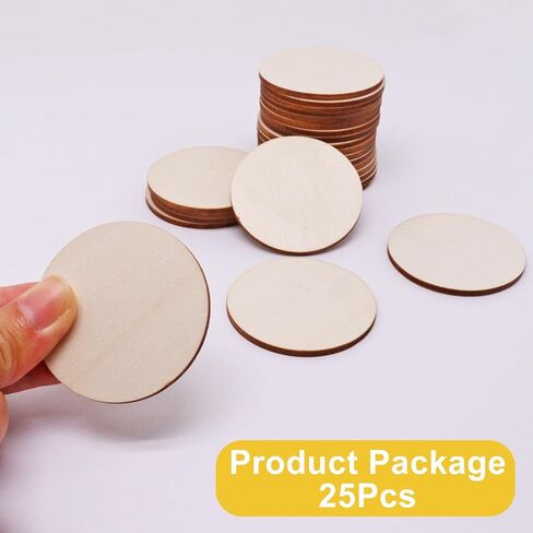 25PCS Wood Circles for Crafts, 3 Inch Unfinished Natural Wood Rounds, Blank Wooden Circles Round Wooden Discs for Crafts, DIY Project, Painting, Writing, Engraving, Coaster, Home Decoration in Kuwait