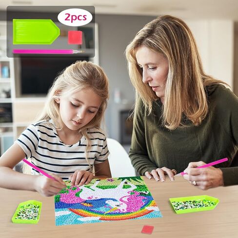 مجموعة QEUOYSS الفنية الماسية بإطار خشبي - أعمال فنية سهلة للأطفال والكبار - للأعمار من 6 إلى 12 عامًا - وردي in Kuwait