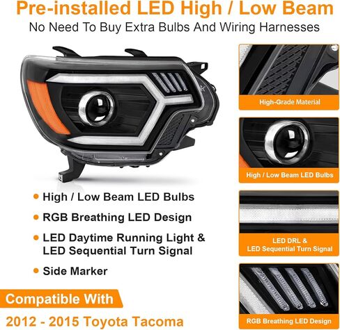 مجموعات المصابيح الأمامية الأكثر سطوعًا بنسبة 500% تناسب 2012-2015 Toyota Tacoma w/LED DRL ضوء الانعطاف المتسلسل 12 13 14 15 Tacoma Projector Headlamp، التوصيل والتشغيل (عاكس كهرماني أسود) in Saudi Arabia