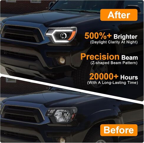 مجموعات المصابيح الأمامية الأكثر سطوعًا بنسبة 500% تناسب 2012-2015 Toyota Tacoma w/LED DRL ضوء الانعطاف المتسلسل 12 13 14 15 Tacoma Projector Headlamp، التوصيل والتشغيل (عاكس كهرماني أسود) in Saudi Arabia