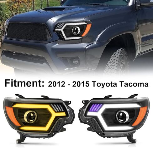 مجموعات المصابيح الأمامية الأكثر سطوعًا بنسبة 500% تناسب 2012-2015 Toyota Tacoma w/LED DRL ضوء الانعطاف المتسلسل 12 13 14 15 Tacoma Projector Headlamp، التوصيل والتشغيل (عاكس كهرماني أسود) in Saudi Arabia