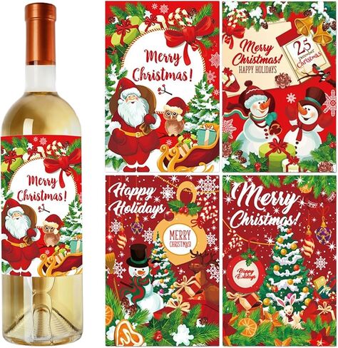 45Pcs Merry Christmas Wine Bottle Labels 9 Designs Vintage Christmas Wine Bottle Stickers Drinks Wrappers for Party Favors Decor Supplies in Saudi Arabia