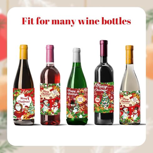 45Pcs Merry Christmas Wine Bottle Labels 9 Designs Vintage Christmas Wine Bottle Stickers Drinks Wrappers for Party Favors Decor Supplies in Saudi Arabia