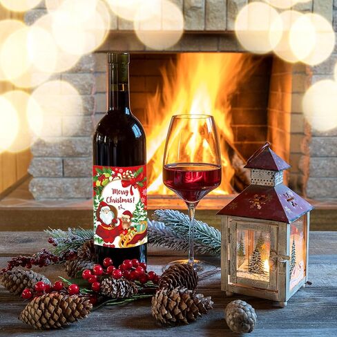 45Pcs Merry Christmas Wine Bottle Labels 9 Designs Vintage Christmas Wine Bottle Stickers Drinks Wrappers for Party Favors Decor Supplies in Saudi Arabia