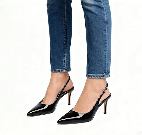 Slingback Heels for Women Patent Leather Stiletto Heel Pumps Pointed Toe Slip On Dress Shoes in Kuwait