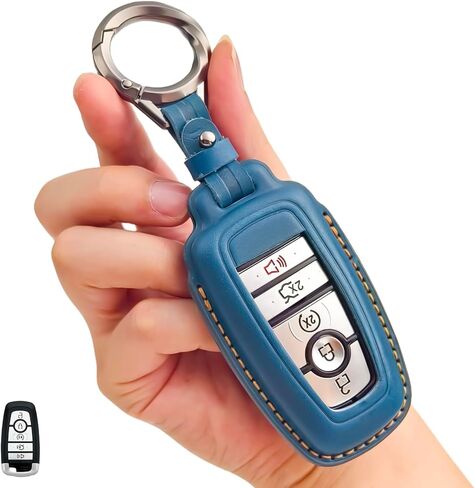 Leather Key Fob Cover, Key Case Shell Fit for Ford Explorer Fusion Escape Edge Expedition F150 Mustang 3/4/5 Buttons in Saudi Arabia