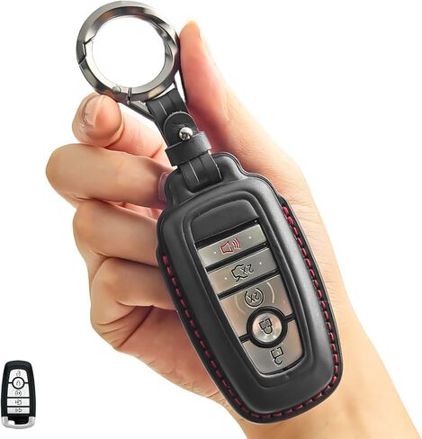 غطاء جلدي لمفتاح السيارة، غطاء حافظة مفاتيح مناسب لأزرار Ford Explorer Fusion Escape Edge Expedition F150 Mustang 3/4/5 in Kuwait