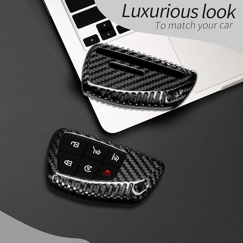 T-carbon Key Fob Cover Compatible with GMC Hummer with Keychain, Real Carbon Fiber Key Fob Case Protecotr Compatible with Hummer EV Pickup & SUV Smart Key Case 2022-2025(Black) in Saudi Arabia