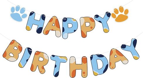 Blue and Orange Birthday Banner, Happy Birthday Banner, Blue Dog Party Decorations for Boys Kids Birthdays Supplies in Saudi Arabia