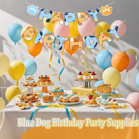 Blue and Orange Birthday Banner, Happy Birthday Banner, Blue Dog Party Decorations for Boys Kids Birthdays Supplies in Saudi Arabia