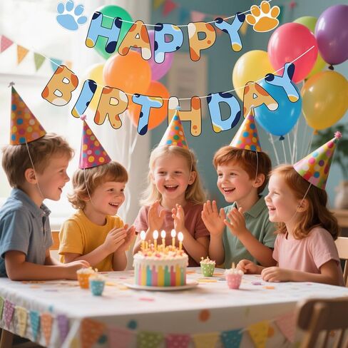 Blue and Orange Birthday Banner, Happy Birthday Banner, Blue Dog Party Decorations for Boys Kids Birthdays Supplies in Saudi Arabia
