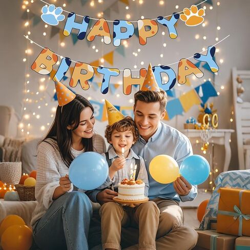 Blue and Orange Birthday Banner, Happy Birthday Banner, Blue Dog Party Decorations for Boys Kids Birthdays Supplies in Saudi Arabia