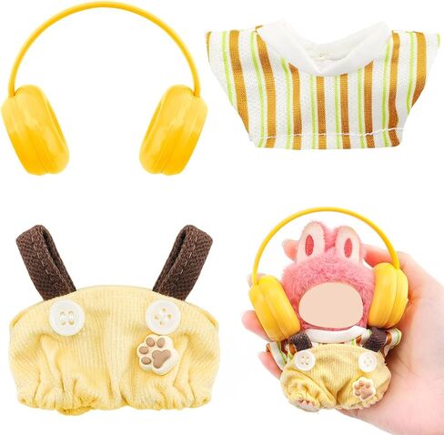 WALLFID Pin for Love Series Doll Clothes Set 10cm (NO Doll), 3-Pack Casual Outfits with Overalls and Headphones, Mini Clothes Accessories for Dress Up, Photography & Collector Display (Yellow) in Saudi Arabia