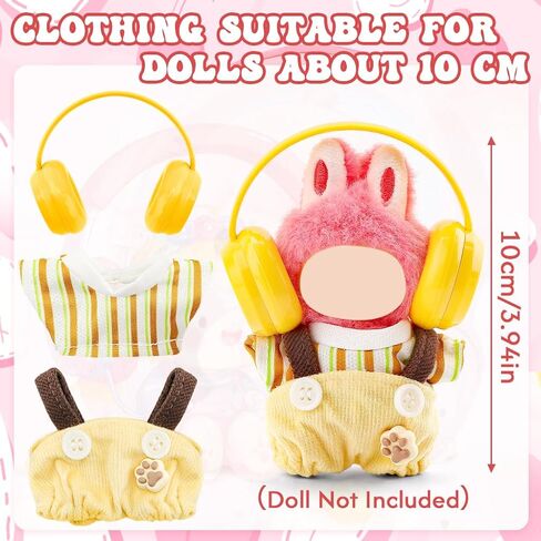 WALLFID Pin for Love Series Doll Clothes Set 10cm (NO Doll), 3-Pack Casual Outfits with Overalls and Headphones, Mini Clothes Accessories for Dress Up, Photography & Collector Display (Yellow) in Saudi Arabia