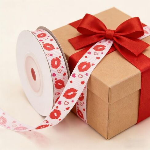 1 Rolls 10 Yards Valentine's Day Ribbon, Craft Printed Grosgrain Ribbons Decorations Gift Wrapping Satin Ribbons for Lover Wedding Anniversary (Heart) in Saudi Arabia