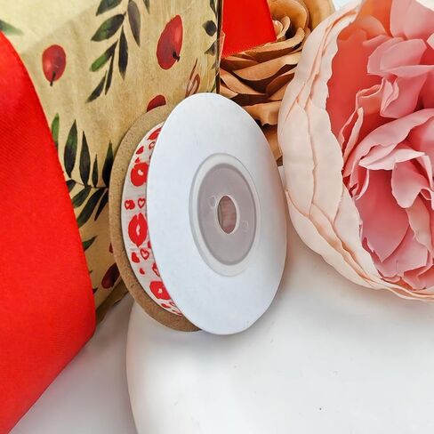 1 Rolls 10 Yards Valentine's Day Ribbon, Craft Printed Grosgrain Ribbons Decorations Gift Wrapping Satin Ribbons for Lover Wedding Anniversary (Heart) in Saudi Arabia