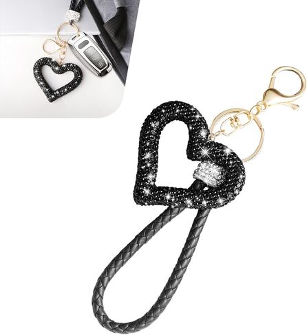 Keychain for Women, Diamond Heart Shape Car Key Ring, Universal Car Accessories, Cute Girls Decorative Pendant (Black) in Saudi Arabia