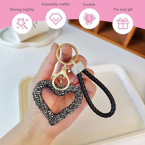 Keychain for Women, Diamond Heart Shape Car Key Ring, Universal Car Accessories, Cute Girls Decorative Pendant (Black) in Saudi Arabia