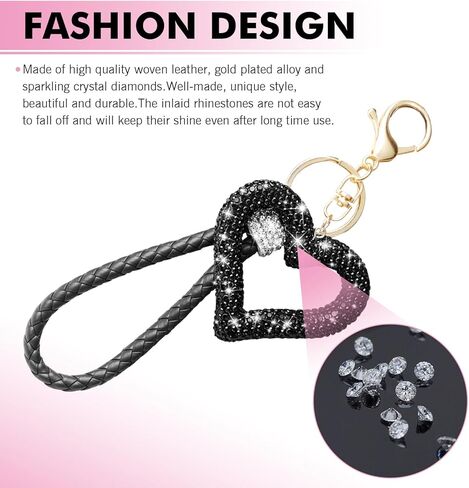 Keychain for Women, Diamond Heart Shape Car Key Ring, Universal Car Accessories, Cute Girls Decorative Pendant (Black) in Saudi Arabia