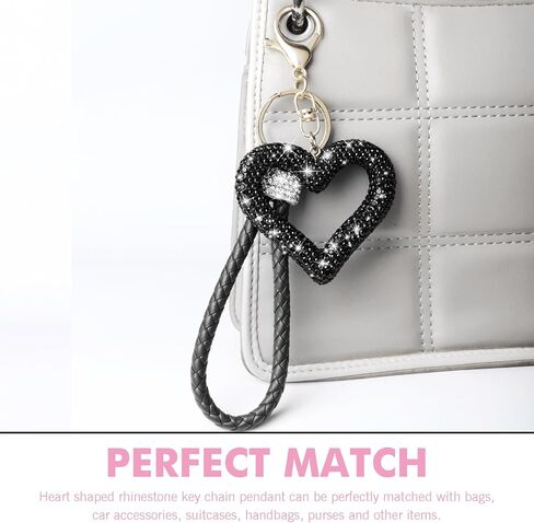 Keychain for Women, Diamond Heart Shape Car Key Ring, Universal Car Accessories, Cute Girls Decorative Pendant (Black) in Saudi Arabia