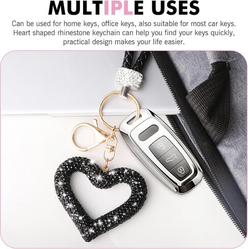 Keychain for Women, Diamond Heart Shape Car Key Ring, Universal Car Accessories, Cute Girls Decorative Pendant (Black) in Saudi Arabia