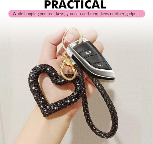 Keychain for Women, Diamond Heart Shape Car Key Ring, Universal Car Accessories, Cute Girls Decorative Pendant (Black) in Saudi Arabia