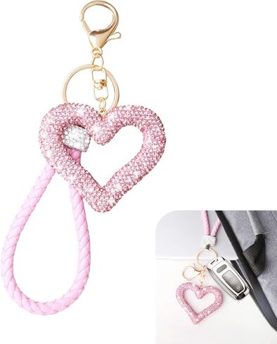 Keychain for Women, Diamond Heart Shape Car Key Ring, Universal Car Accessories, Cute Girls Decorative Pendant (Black) in Saudi Arabia