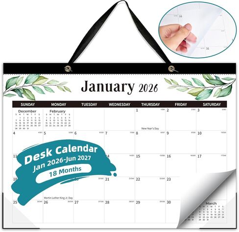 Desk Calendar 2025-2026, 18 Monthly Calendar from Jan 2025 -Jun 2026, 17"x12" Wall Calendar with Corner Protectors Tear Off, Colorful Lump Desk Calendar for Planning and Organizing Home School Office in Kuwait