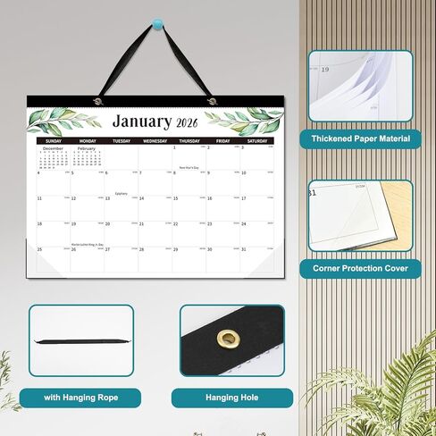 Desk Calendar 2025-2026, 18 Monthly Calendar from Jan 2025 -Jun 2026, 17"x12" Wall Calendar with Corner Protectors Tear Off, Colorful Lump Desk Calendar for Planning and Organizing Home School Office in Kuwait