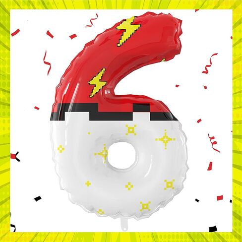 40 Inch Red White Cartoon Theme Number Balloons Large Birthday Party Number Balloons Cartoon Animation for Kids Birthday Party Decoration Supplies (Number 6) in Saudi Arabia
