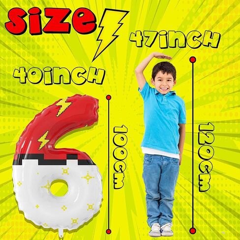 40 Inch Red White Cartoon Theme Number Balloons Large Birthday Party Number Balloons Cartoon Animation for Kids Birthday Party Decoration Supplies (Number 6) in Saudi Arabia