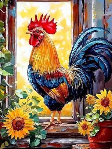 Yikenjoy Rooster Diamond Art Kits for Adults - Chicken Diamond Painting Kit for Beginner Adult, 5D Full Drill DIY Dimond Dots Gem Art Crafts, Funny Relax Wall Decor Gift 16 x12 inch in Saudi Arabia