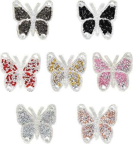 7PCS Sparkling Rhinestone Butterfly Patches Fashion Butterfly Appliques Iron on Patches for DIY Jeans Clothes Hat Jacket Decoration, 7 Colors in Saudi Arabia