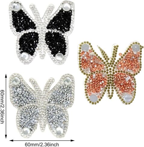 7PCS Sparkling Rhinestone Butterfly Patches Fashion Butterfly Appliques Iron on Patches for DIY Jeans Clothes Hat Jacket Decoration, 7 Colors in Saudi Arabia