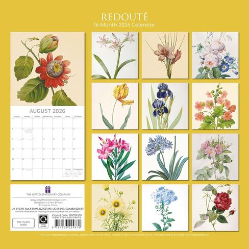 تقويم حائط مربع لمدة 16 شهرًا من The Gifted Stationery - مطبوعات نباتية وتقويم حائط 2026 - يتضمن 180 ملصقًا تذكيريًا ومخطط 2026 - سبتمبر 2025-ديسمبر 2026-12 × 12 بوصة in Kuwait