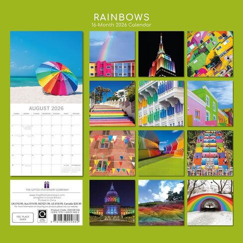 تقويم حائط مربع 2026 من The Gifted Stationery - مخطط 2026 لمدة 16 شهرًا - موضوع قوس قزح وتقويم حائط معلق مع 180 ملصقًا - 12 × 12 بوصة in Saudi Arabia